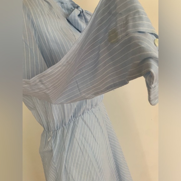 Vintage Striped Tie Neck Cotton Blend Dress Sz Small - Picture 5 of 11